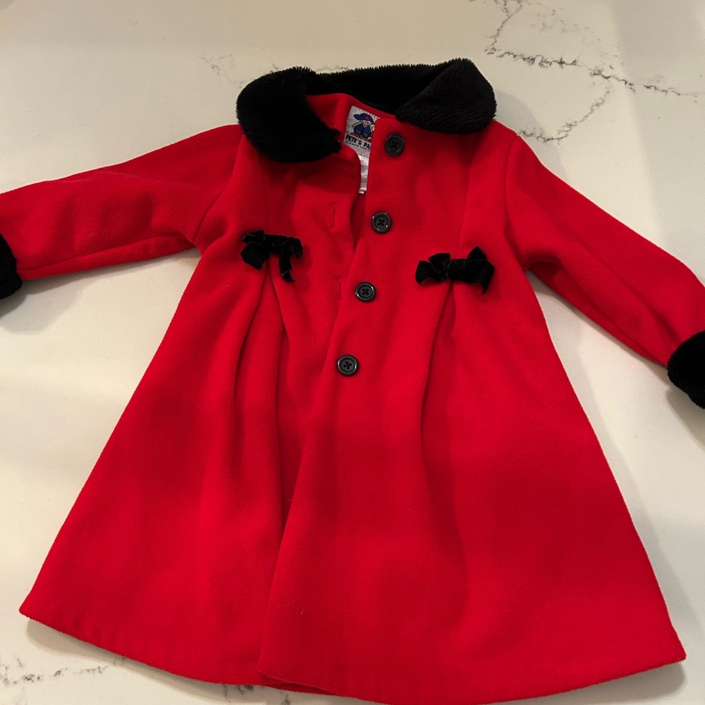 Girls red & blk velvet pea coat w/matching hat